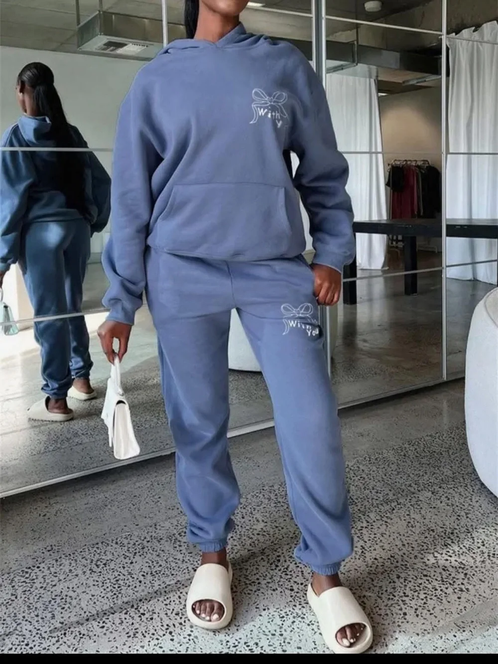 Comfort-Fit Slate Blue Hoodie & Joggers Set